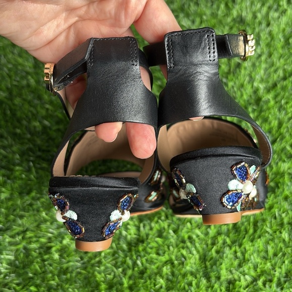 TORY BURCH Estella Wedge Black Beaded Strappy Sandals size 5.5 - Picture 4 of 10